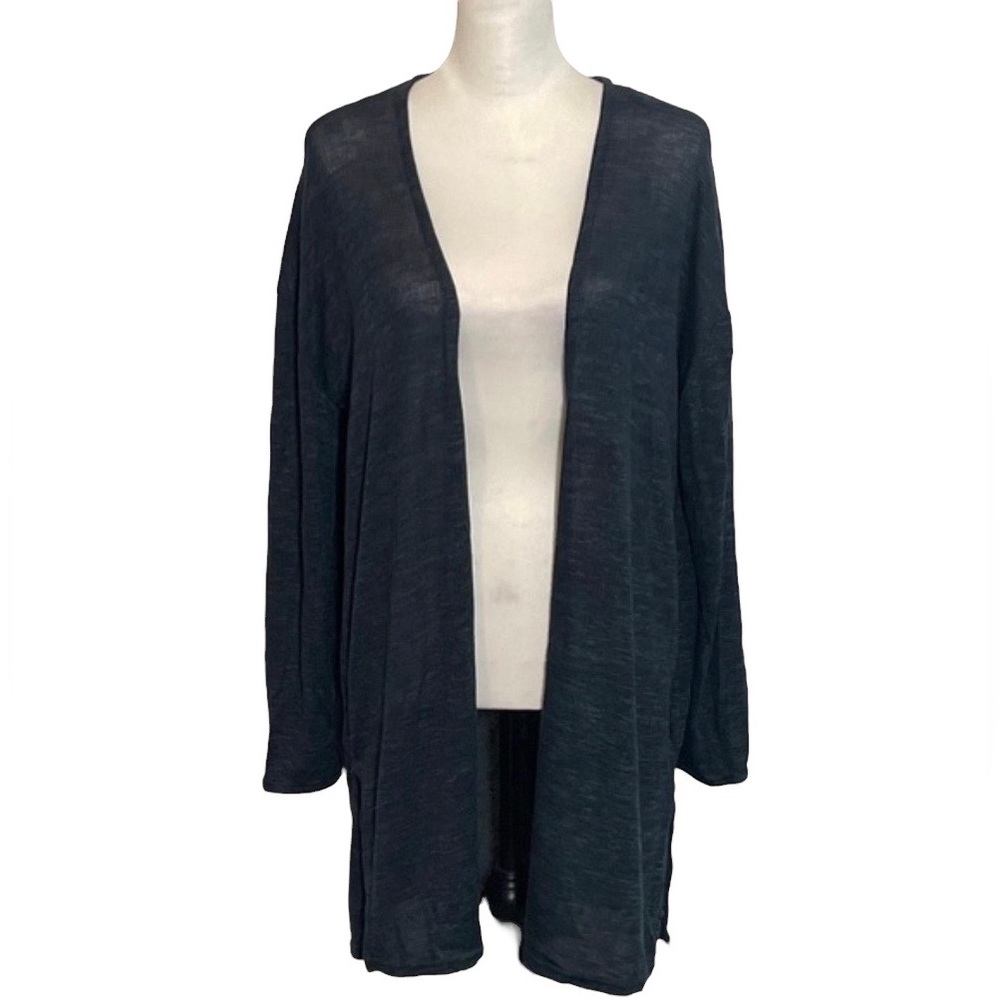 Divided H&M Dark Green Flecked Open Front Tight Knit Long Sleeve Wrap Cardigan M
